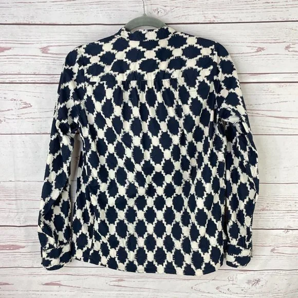 J. Crew Factory Women's Blue White Geometric Print Long Sleeve Shirt Size 2 - Picture 6 of 8